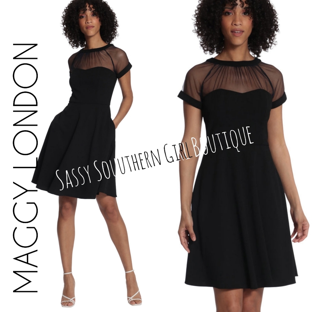 ⭐🆕 Maggy LONDON black mesh illusion dress